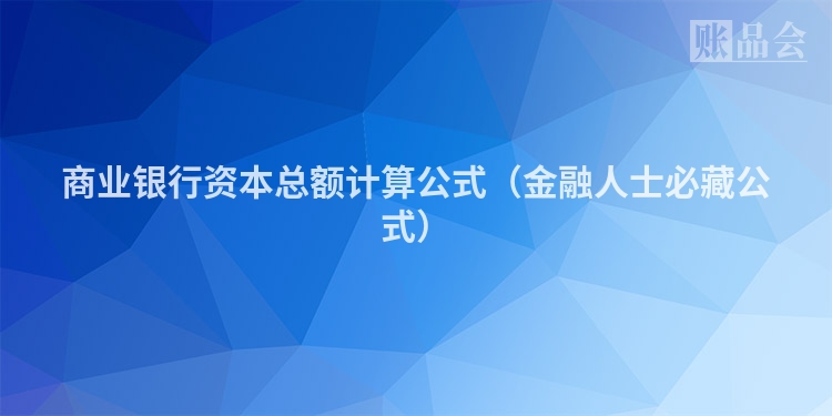 商业银行资本总额计算公式（金融人士必藏公式）