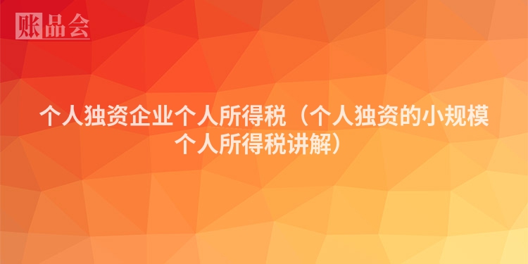 个人独资企业个人所得税（个人独资的小规模个人所得税讲解）