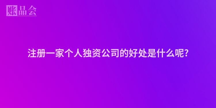 注册一家个人独资公司的好处是什么呢?