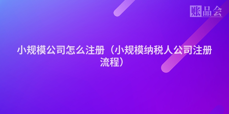小规模公司怎么注册（小规模纳税人公司注册流程）