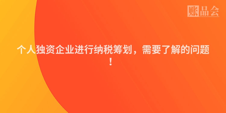 个人独资企业进行纳税筹划，需要了解的问题！