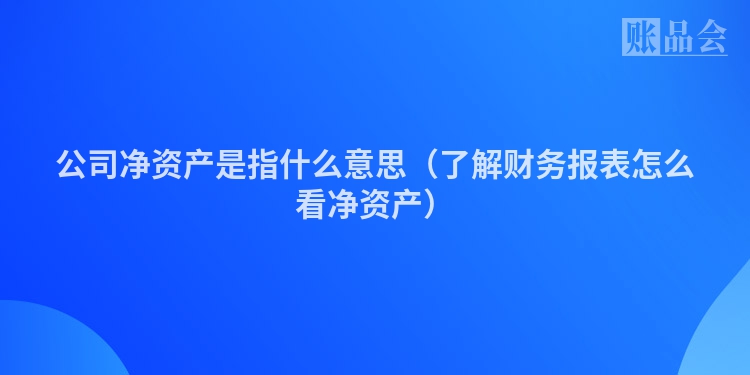公司净资产是指什么意思（了解财务报表怎么看净资产）