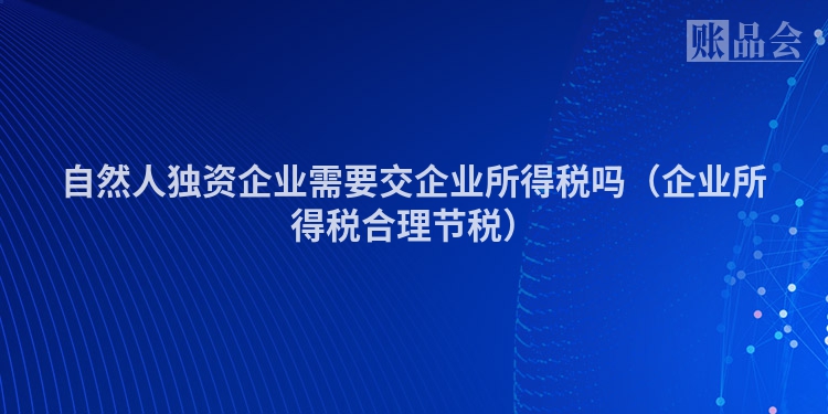 自然人独资企业需要交企业所得税吗（企业所得税合理节税）